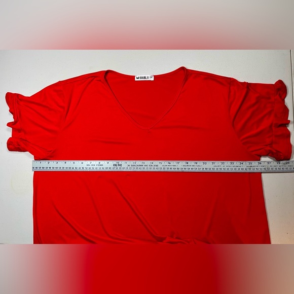 Doublju Bright Red V-Neck Short Sleeve Top - Picture 11 of 13